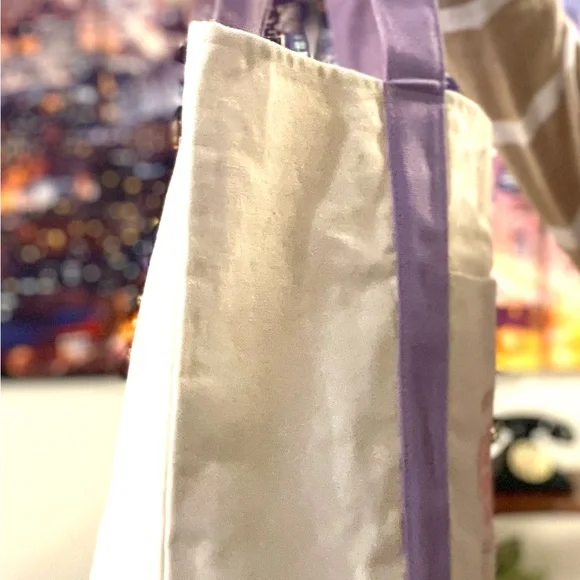Trader Joe's Canvas Large Tote Bag in Cream and Lavender - Picture 2 of 3